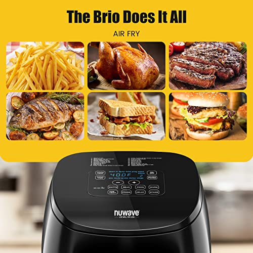 Brio 10-in-1 Air Fryer, 6 QT Airfryer Capacity with Smart Probe, Roast Grill Bake for Fast Meals, One-Touch Digital Controls, Powerful 1800W Fryer, 100 Recipes, Removable Divider & Grill Pan