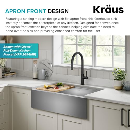 Kore 33 Inch Farmhouse Workstation with In Sink Dish Drying Rack (33 Inch / Flat Farmhouse / Stainless Steel)
