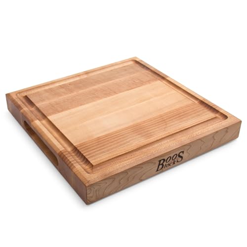Block CB1052 1M1515175 Maple Wood Square Cutting Board with Juice Groove (Medium Brown / 15"L x 15"W)