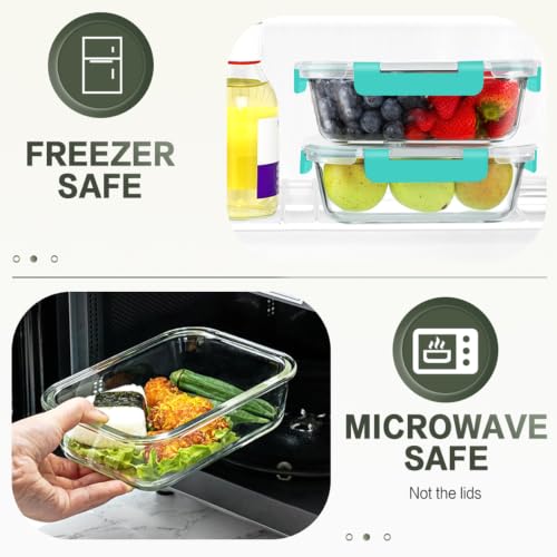 10 Packs 30 oz Glass Meal Prep Containers with Lids (Green)