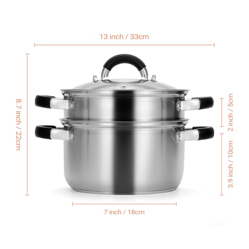 Stainless Steel Steamer for Cooking with Lid & Steamer Basket