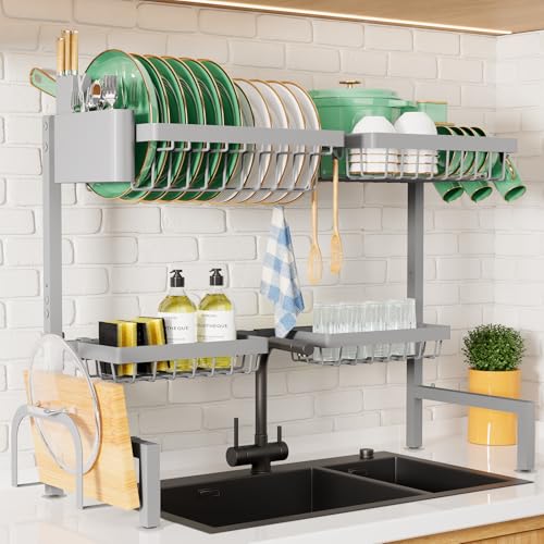 Adjustable Over The Sink Dish Drying Rack (Gray / Large)
