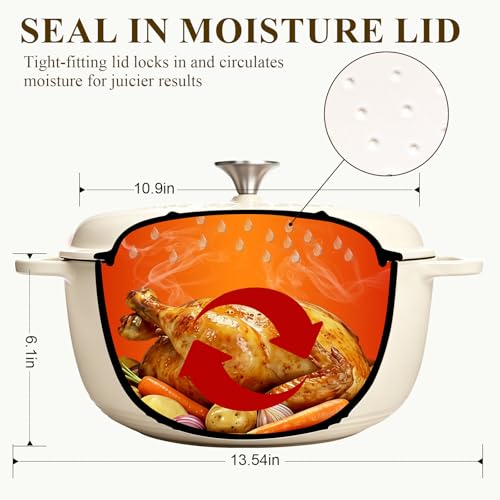Enameled Cast Iron Dutch Oven Pot with Lid (Cream White)