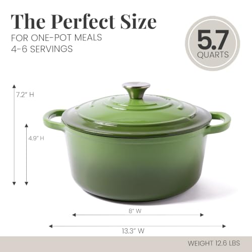 5.7 qt Enameled Cast Iron Dutch Oven Pot with Lid (Okra / 5.7 QT)