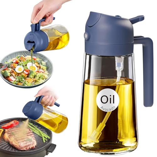 16 oz 2-in-1 Glass Olive Oil Sprayer for Cooking, Navy (1Pc Navy)