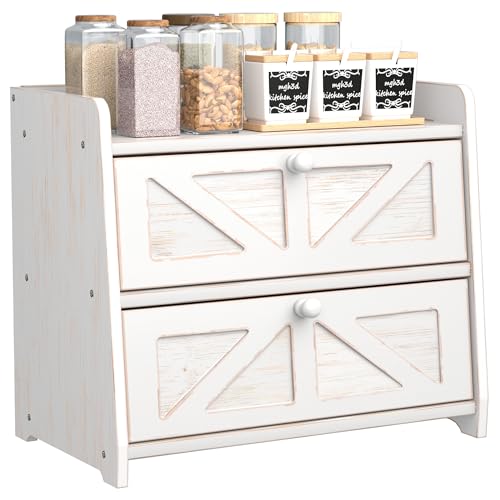 Corner Bread Box for Kitchen Countertop (Vintage White)