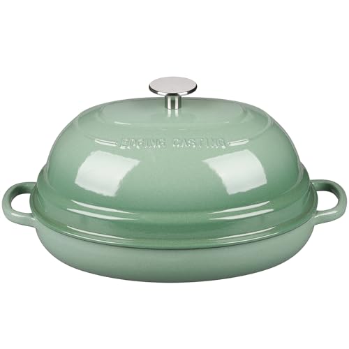 Enameled Oval Cast Iron Dutch Oven Pot with Lid (Sage Green)