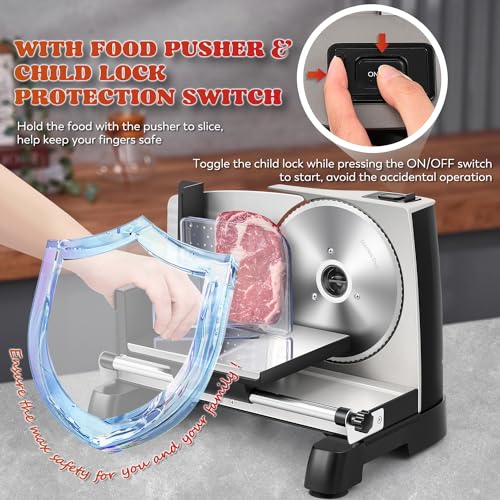 Electric Meat Slicer Food Slicer with Removable 7.5" Stainless Steel Blade