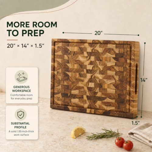 Teak Cutting Board For Kitchen (Teak Wood - End Grain / 20"L x 14"W)