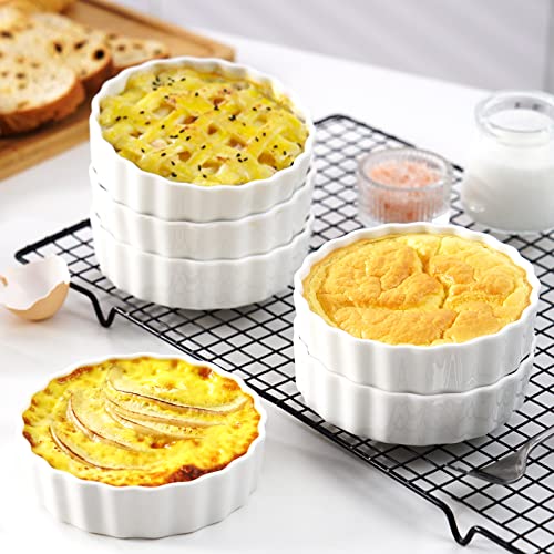 Porcelain Shallow Creme Brulee Dishes for Baking Oven Safe Set of 6