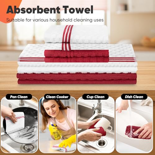 Oven Mitts Kitchen Towels and Dishcloths with Pot Holders Sets (Red)