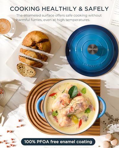 Enameled Cast Iron Dutch Oven (Cooking Pot / Navy blue / 7.5QT)