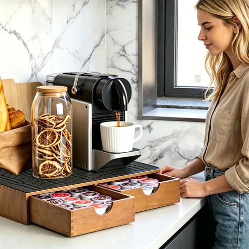 Wooden Coffee Pod Holder with Silicone Non