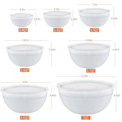 White Mixing Bowls with Airtight Lids (White / 7 Pieces)