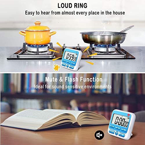 4-in-1 Digital Timer with Count Up/Down, Clock & Alarm, Ring & Silent Modes (Blue)