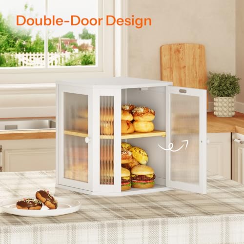 Bread Box Bamboo Bread Box for Kitchen Countertop (White)
