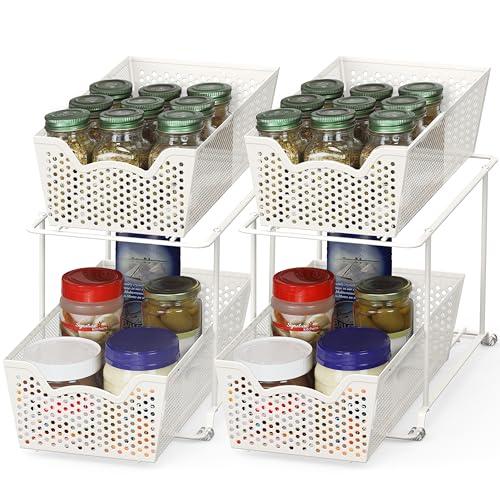 2 Tier Sliding Cabinet Basket Organizer Drawer