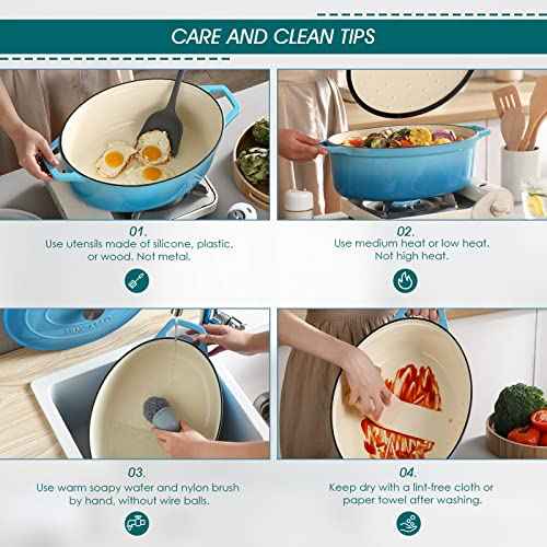 9.3 Qt Oval Enameled Cast Iron Dutch Oven with Lid (9.3 Qt-oval / Blue)