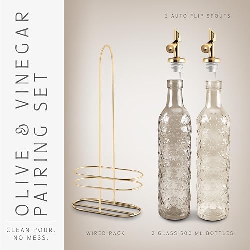 Glass Olive Oil Bottle Dispenser (Floral / Brown)