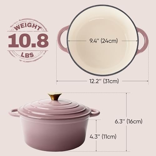 Vintage Style 4.5 Quart Dutch Oven Pot with Lid (Pink / 4.5 QT Round)