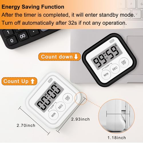 Timer Kitchen Timers for Cooking Classroom Timer for Kids Teachers Magnetic Digital Timers 2 Pack (Black)