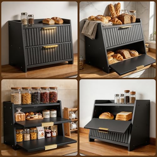 Large Bread Box for Kitchen Counter (Black)