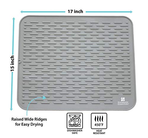 Silicone Dish Drying Mat 17 x 15 (Large / Gray)