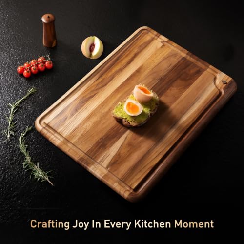 Extra Large Teak Cutting Board 20'' Kitchen Non Slip Wood Butcher Block (20"L x 14"W)