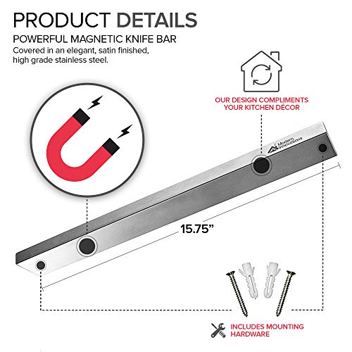 16 Inch Stainless Steel Magnetic Knife Bar (16" 12 Count / Metal)