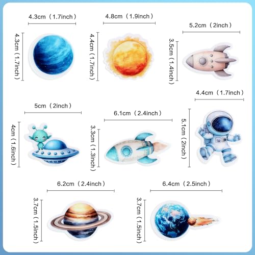 40 Pack Edible Space Astronaut Cupcake Toppers Solar System Galaxy Universe Planets Glutinous Rice Paper Outer Space Planet Themed Birthday Party Cake Decorations Supplies