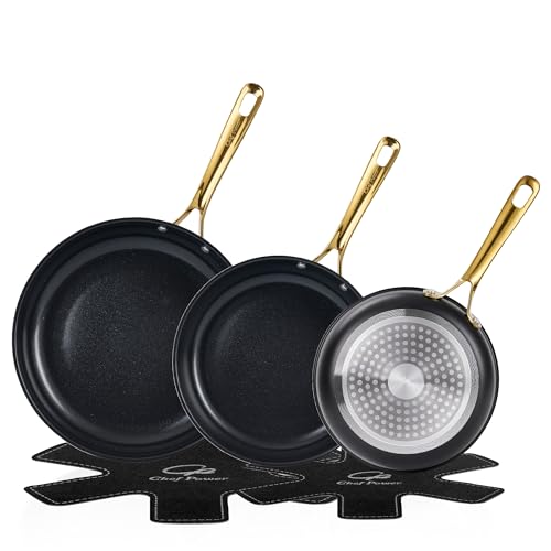 Non Stick Ceramic Frying Pans (Stone Black and Light Gold)