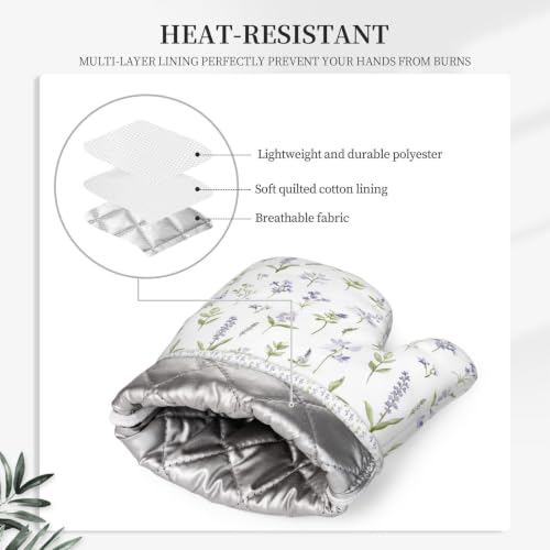 Oven Mitts Pot Holders Set Wildflower Botanical Silicone Kitchen Gloves Potholders Heat Resistant for Chef Baking Cooking Grilling BBQ 4 Pack Mitt (A0616)