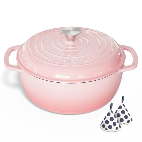 6QT Enameled Cast Iron Dutch Oven with Lid (Pink)