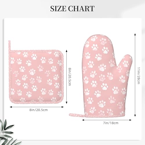 Oven Mitts and Pot Holders Pastel Pink Dog Paw Pattern Silicone Kitchen Accessories Set of 4 Heat Resistant Long Gloves Potholder Non (A063224)