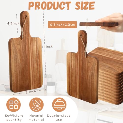 16 Pcs Acacia Wood Cutting Boards with Handle (14" x 8" / Rustic)