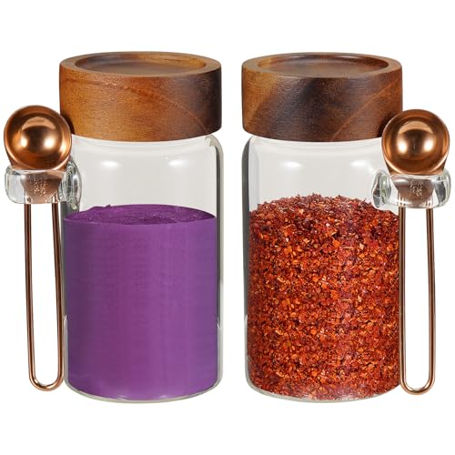 Glass Coffee Jars Spice Jar Round Storage Canister with Wooden Lid Clear Glass Food Jar for Pantry Sugar Tea Coffee Bean Spice Nuts Cookies Bath Salts