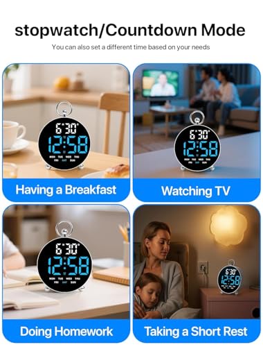 Digital Alarm Clock Round Table Clock with Date Month Monitor Compact Desk Clock for Students (Blue-white Round Alarm Clock)