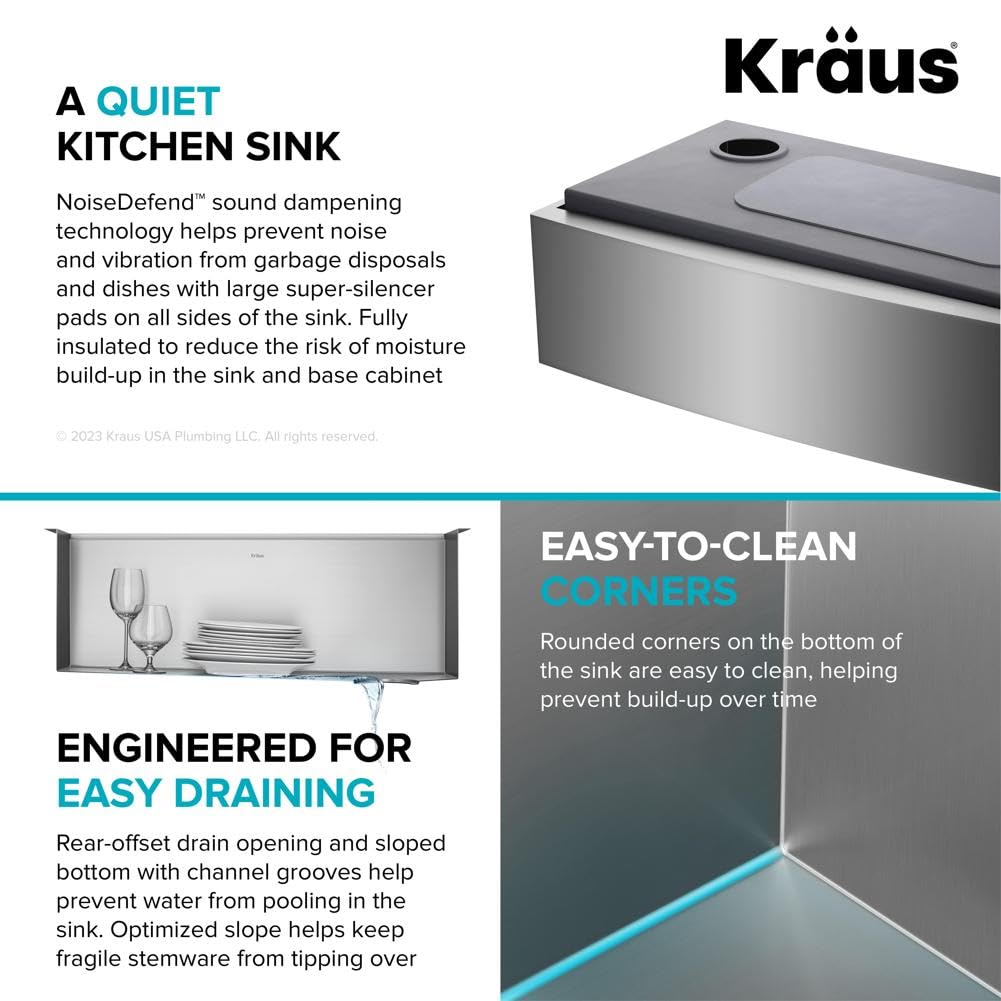 Kore 27 Inch Farmhouse Workstation 16 Gauge Stainless Steel Kitchen Sink with Accessories (27 Inch / Rounded Farmhouse / Stainless Steel)