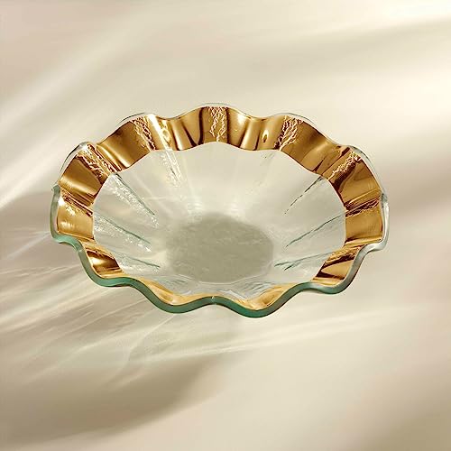 Ruffle 11.25 x 7 Inch Rectangular Bowl with 24k Gold