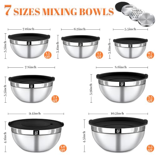 21PCS Mixing Bowls with Lids Set (Mixing bowls 16Pcs Black-set)