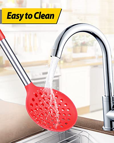 Kitchen Ladle Strainer Set of 2 Large Slotted Spoon with High Heat Resistant BPA Free Non Stick Cooking Skimmers For Draining and Frying