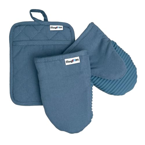 Magnetic Oven Mitts & Pot Holder 3 Pc Set (Blue Steel)