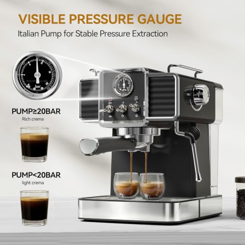 20Bar Semi Automatic Retro Espresso Machine with Milk Frother (Black)
