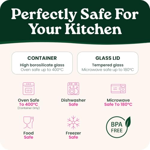 Glass Food Storage Containers with Glass Lids & Bamboo Rim