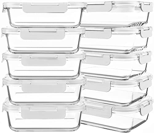 10 Packs 30 oz Glass Meal Prep Containers with Lids (White)