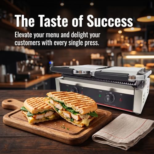 Commercial Panini Press With Grooved Grill Sandwich Maker Machine Electric Contact Grill Single