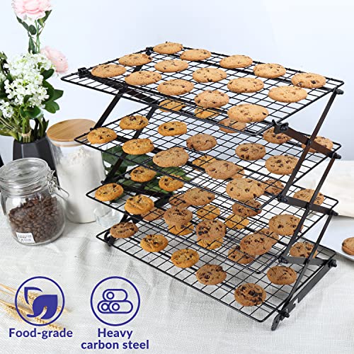 2/3/4-Tier Upgraded Collapsible Cooling Rack with Adjustable 3 Setting Design Stackable Roasting Cooking and Baking Wire Racks for Cookies, Bread, Cake Baking Gifts for Women