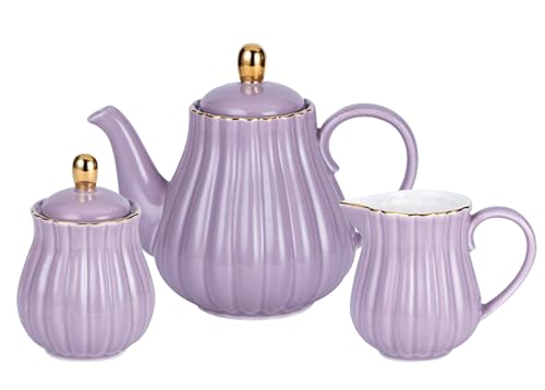 Fine China Pink Teapot and Creamer Sugar Bowl Set
