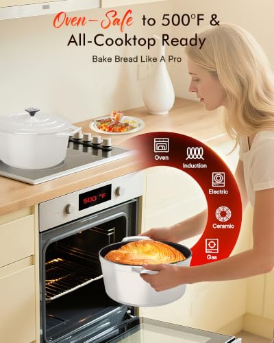 6 Qt PFAS Free Enamel Cast Iron Dutch Oven Pot w (Vanilla Cream)