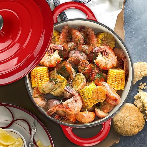 4.5 Quart Enameled Cast Iron Dutch Oven with Self (Red / 4.5QT)